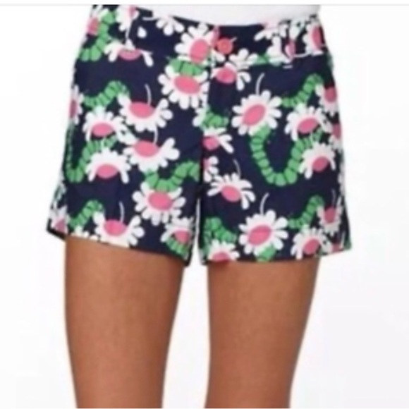 Lilly Pulitzer women cotton blend floral navy yum yum Caterpillar shorts pants 8 - Picture 3 of 7